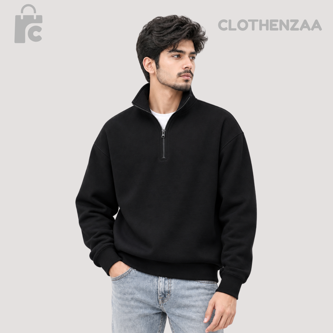 Premium Quarter-Zip Sweatshirt — Black Colour