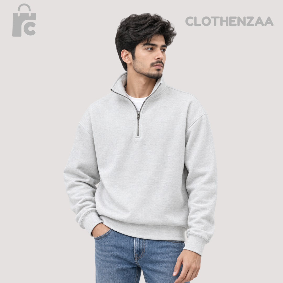 Premium Quarter-Zip Sweatshirt — Light Gray Colour