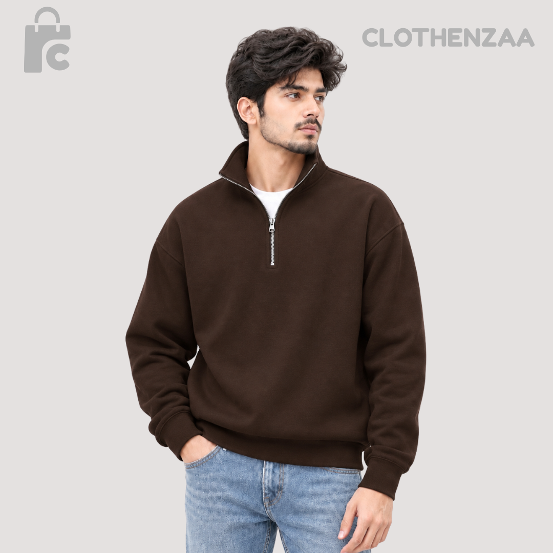 Premium Quarter-Zip Sweatshirt — Brown Colour
