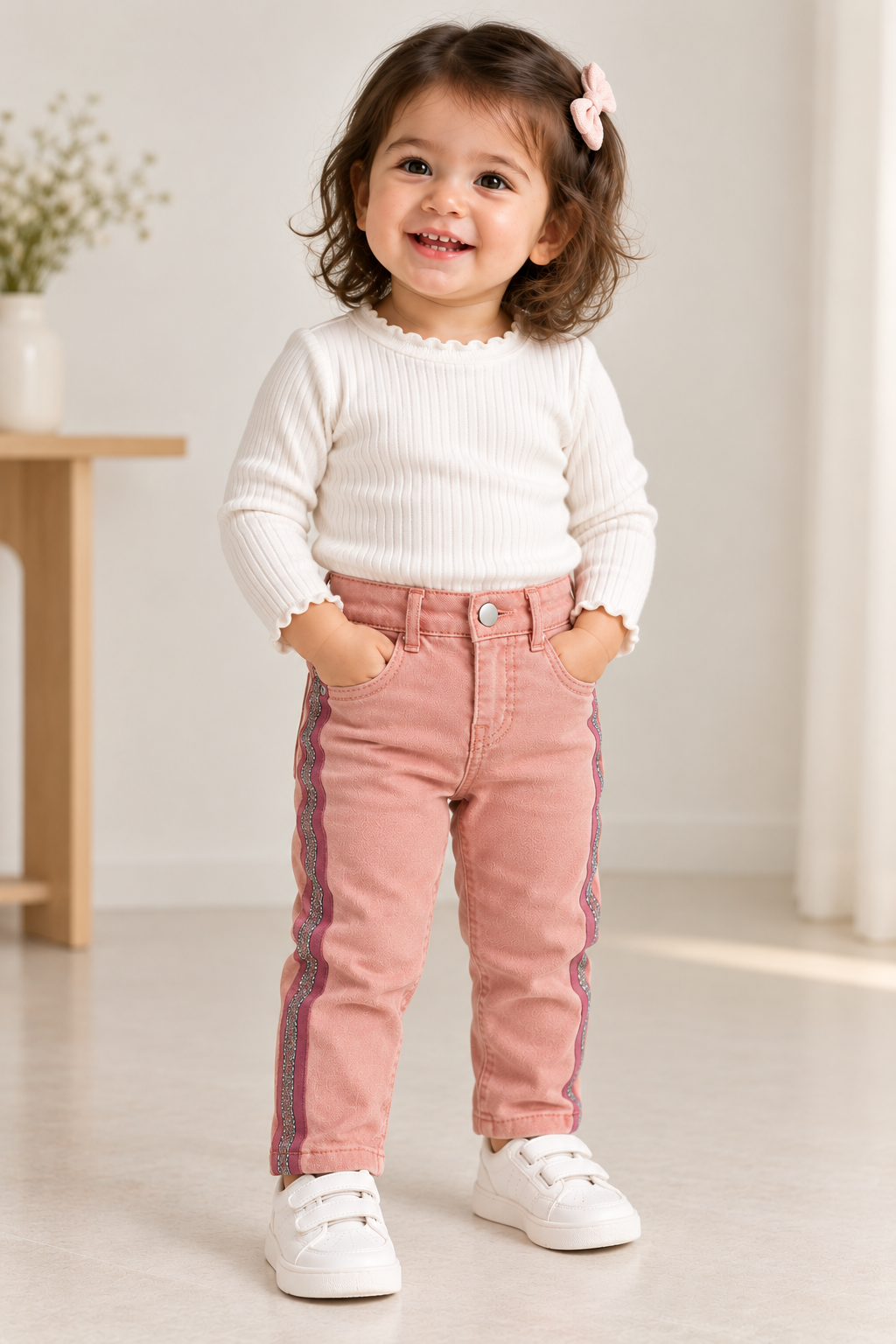 ZARA Baby Girls Pink Side-Stripe Denim Jeans